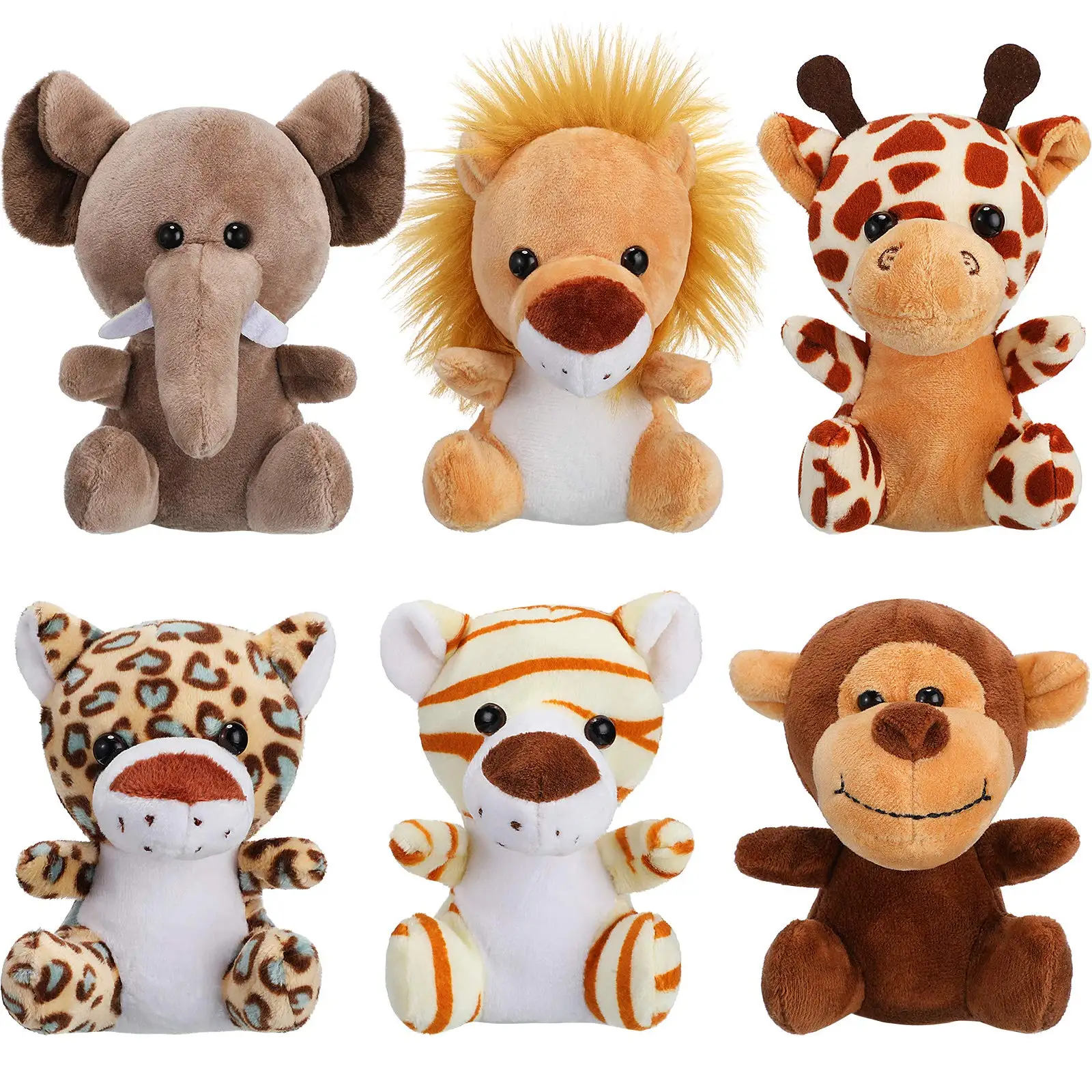 

6Pcs Mini Stuffed Forest Animals Jungle Animal Plush Toy Keychain Cute Plush Elephant Lion Giraffe Tiger Plush for Animal Themed