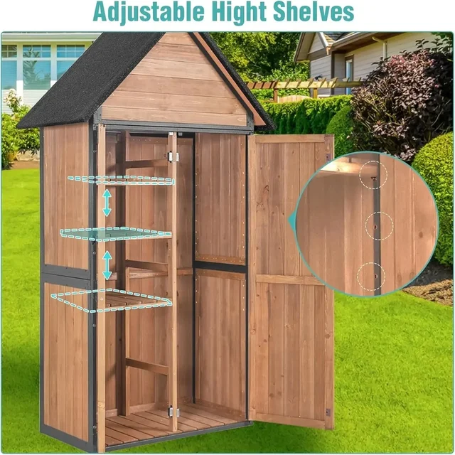 Abri de rangement de jardin extérieur avec cadre en métal et étagères réglables pour patio et pelouse (marron) 4