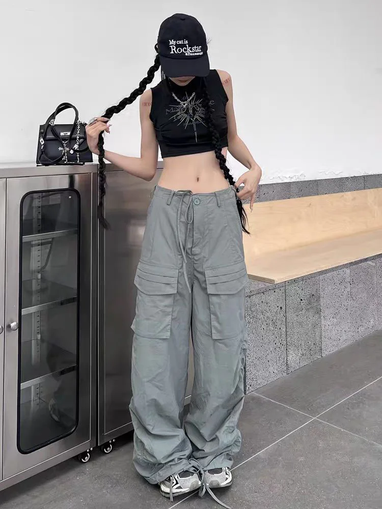 Em promoção! Grunge Y2k Cyber Calças Cargo Das Mulheres Do Vintage Grandes  Bolsos De Calças De Brim De Streetwear Techwear 90 Harajuku Calças De Perna  Larga Boggy Jogger