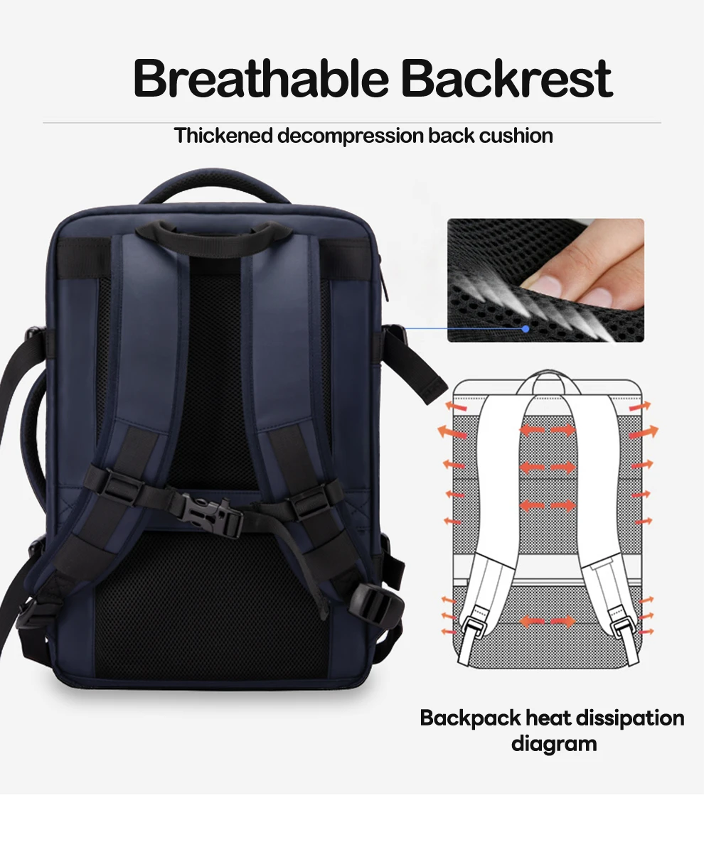 HcanKcan Herren-Reiserucksack mit großer Kapazität, multifunktionaler Business-Rucksack, passend für 15,6-Zoll-Laptoptasche, wasserdichter Schul-Tagesrucksack – Detail 13