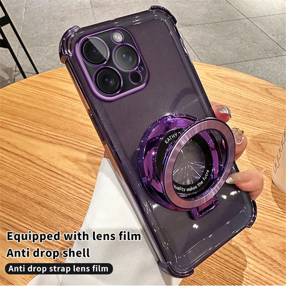 Luxury Plating Shockproof Phone Case with Integrated Holder Stand