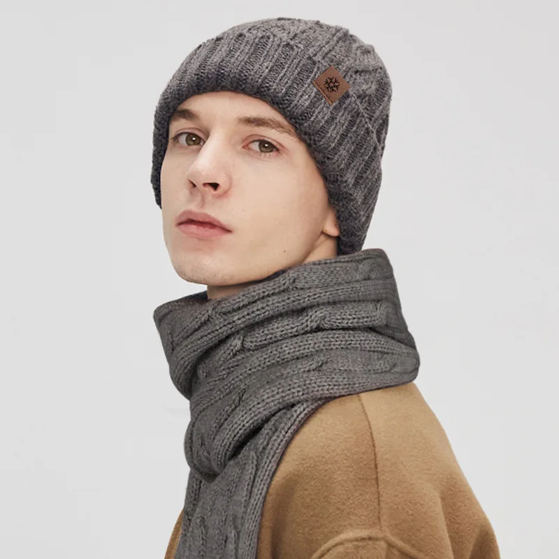 

Three-piece Men's Women's Gloves Knitted Hat Scarf Set Cashmere Winter Warm Solid Color Beanie Fashion Autumn Hot Sale Wholesale