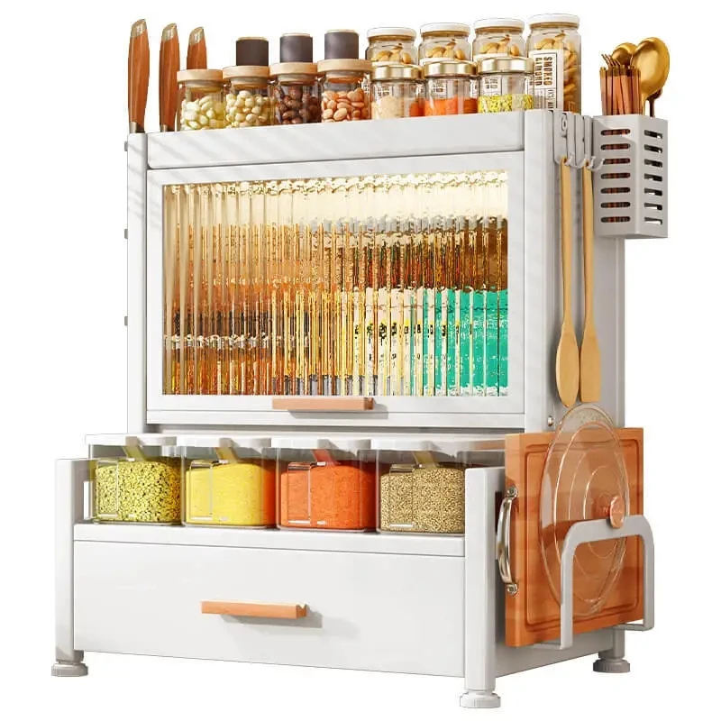 

Kitchen Desktop with Door Dustproof Seasoning Rack Household Multifunctional Storage Cabinet Seasoning Multi-Layer Storage Rack