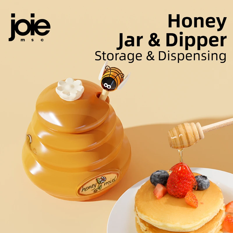 Pot à miel en verre, pot à miel, distributeur de miel, distributeur de sirop, beau pot à miel en nid d'abeille, pot à miel avec support, gadgets de cuisine domestique (cuillère et