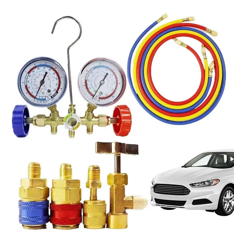 

Car Ac Diagnostic Tool Auto AC Manifold Gauge Set HVAC AC Refrigeration Charging Service With Hoses Refrigerant Pressure Gauge