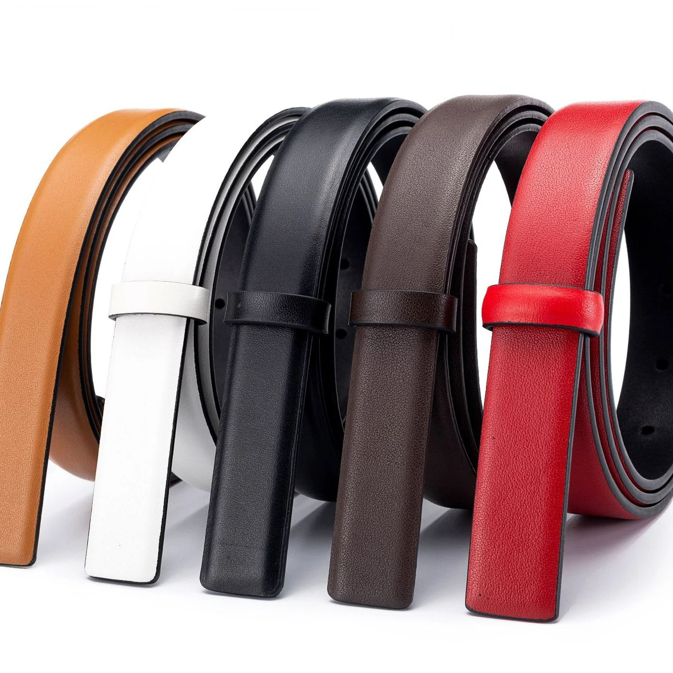 

2.4cm Width Leather Belt No Buckle Designer Belts Women High Quality Leather Strap with Hole Double Sided Usable Belt