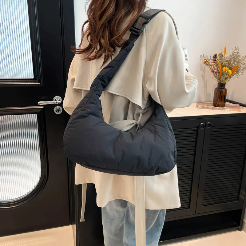 Hobo Crossbody Bags for Women Cotton Padded Shoulder Bag Adjustable Strap Casual Work Travel Handbags Purse Ladies Messenger Bag