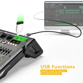Freeboss Audio Mixer 4 Channels 99 Effect USB Mixing Console PC Record Bluetooth Studio 48V Sound Table Karaoke Mix Desk AG-AT4 4