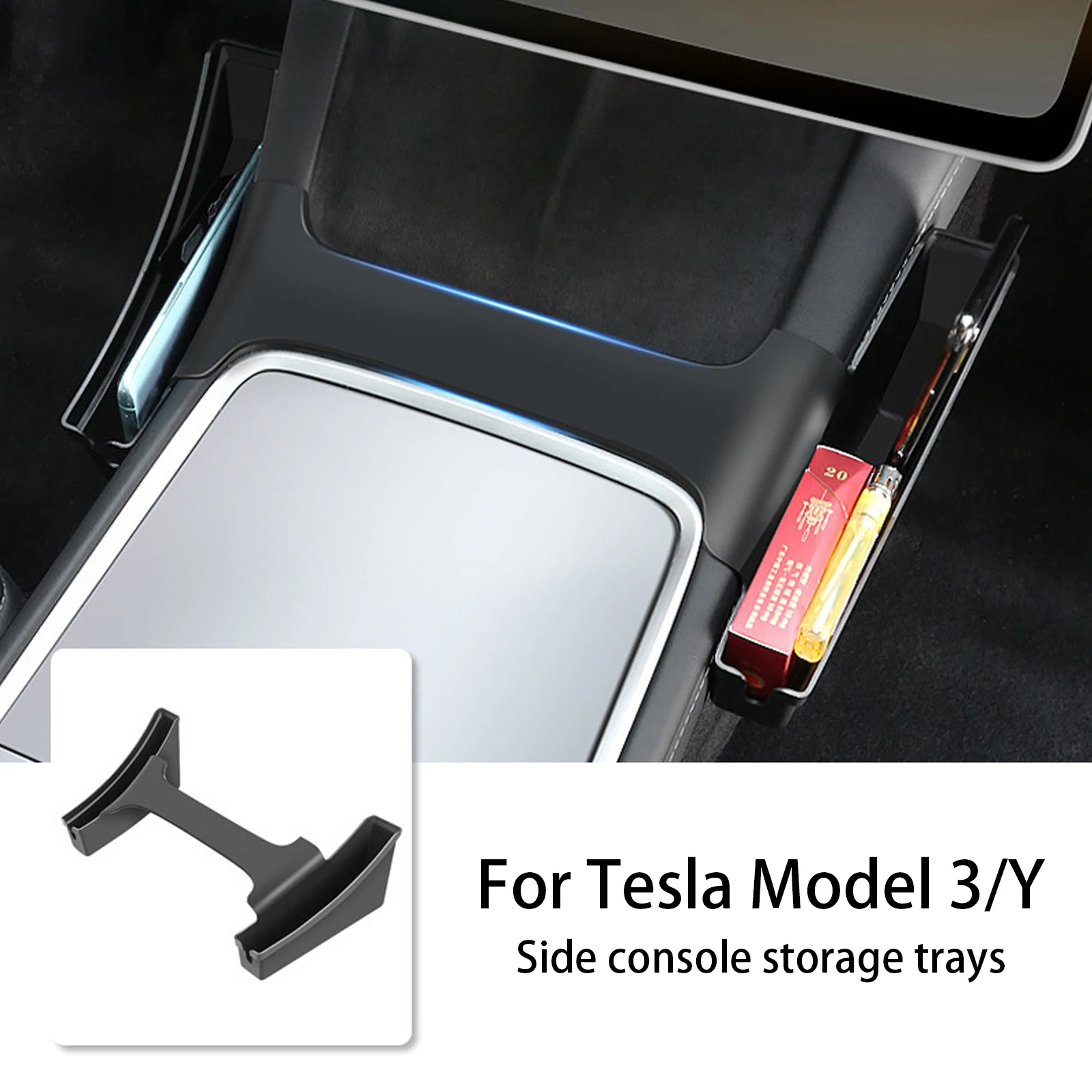 

For Tesla Model 3 Y Center Both Sides Console Organizer Tray For Model 3 Y Armrest Side Storage Box For Tesla Interior Accessory