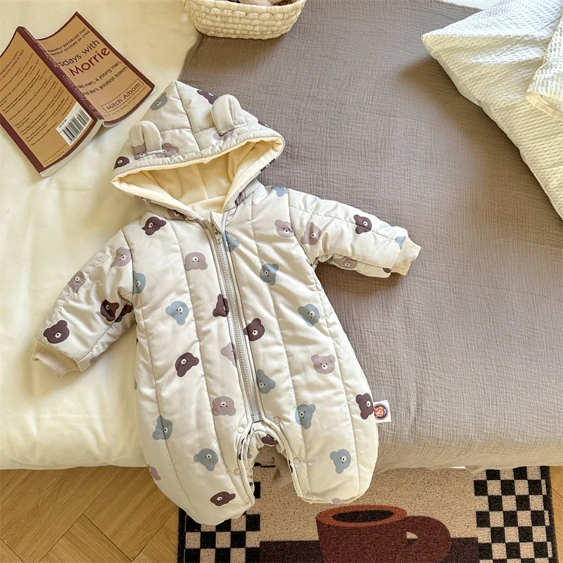 Warm Fur Lined Baby Jumpsuits for Winter