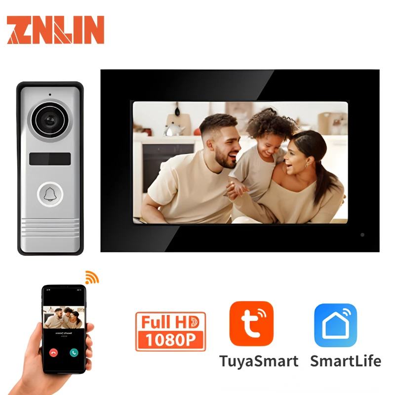 New Tuya 7 Inch Video Intercom Touch Screen Smart Home Video Intercom System Kit Wired Video Doorbell Camera Doorphone for Home