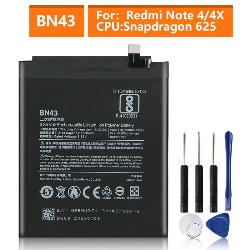 

Replacement Battery For Xiaomi Redmi Note 4X Redrice Note 4X Standard Version BN43 Note4 Note 4 Global Snapdragon 625