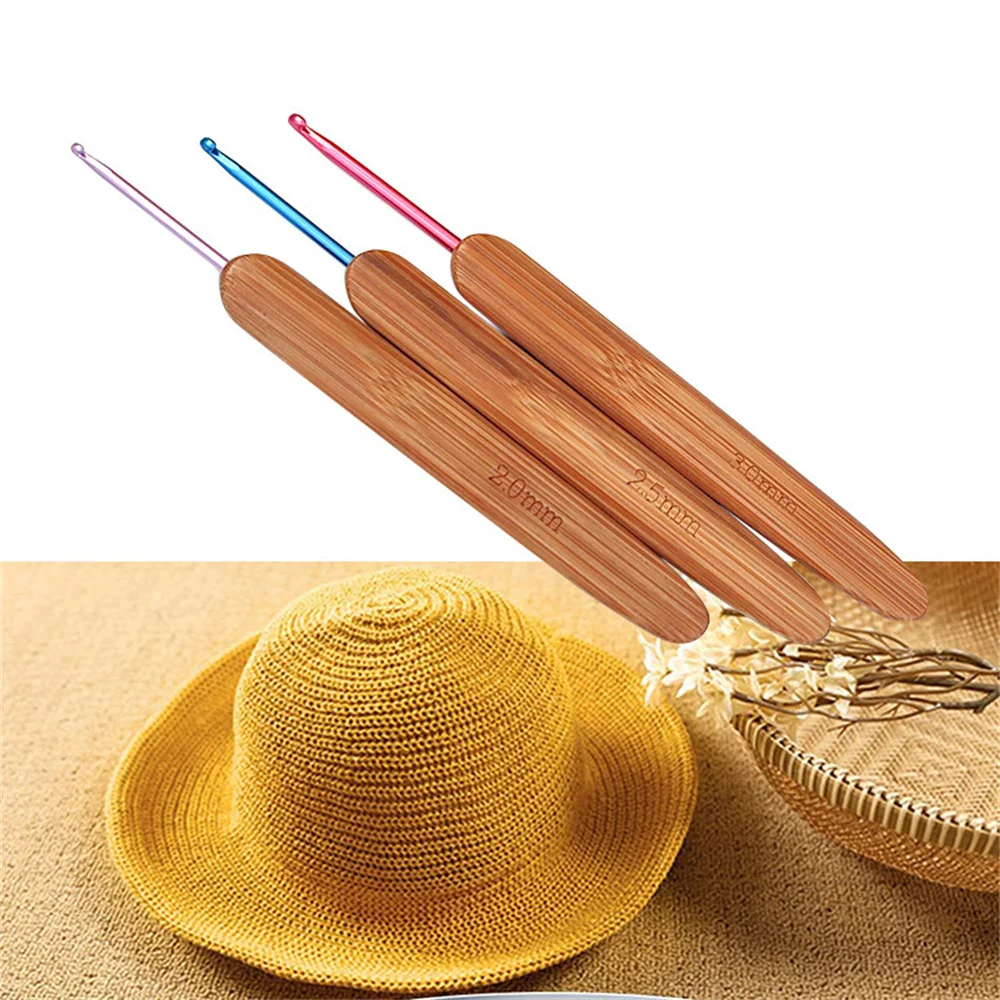 9개 대나무 크로셰 바늘 세트 레이스 크로셰 바늘 2.0mm 6.0mm 뜨개질 바늘 손잡이 직조 실 바느질 도구 크로셰 세트