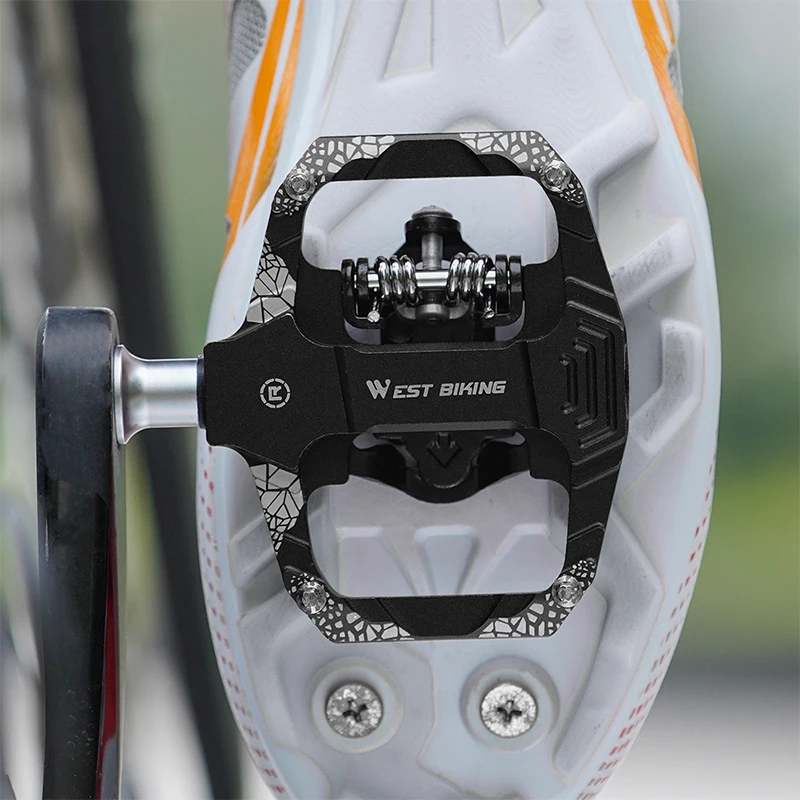 WEST BIKING 자전거 자동 잠금 페달 2In1 SPD 시스템 용 무료 클리트 포함 MTB Road 알루미늄 밀폐형 베어링 잠금 액세서리