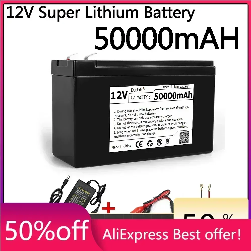 

50Ah 12V Battery 18650 lithium battery pack suitable for solar energy electric vehicle battery power display+12.6V3A charger