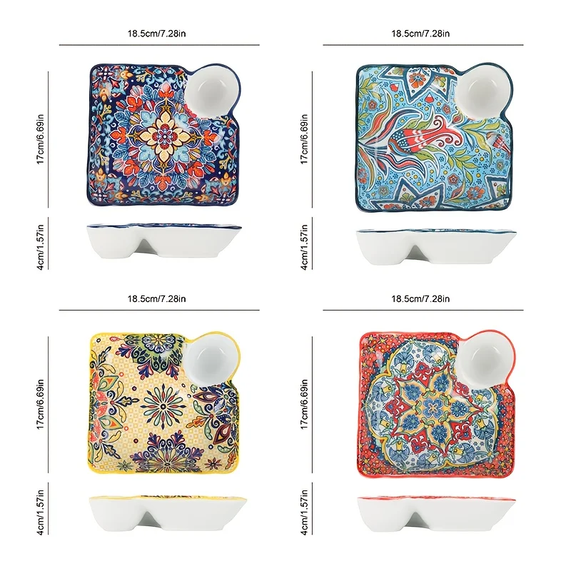 7.5Inch Bohemian Ceramic Plate Sushi Dish Set Sauce Dishes Decorative Dinner Plates Serving Trays for Dumplings Breakfast Fruits