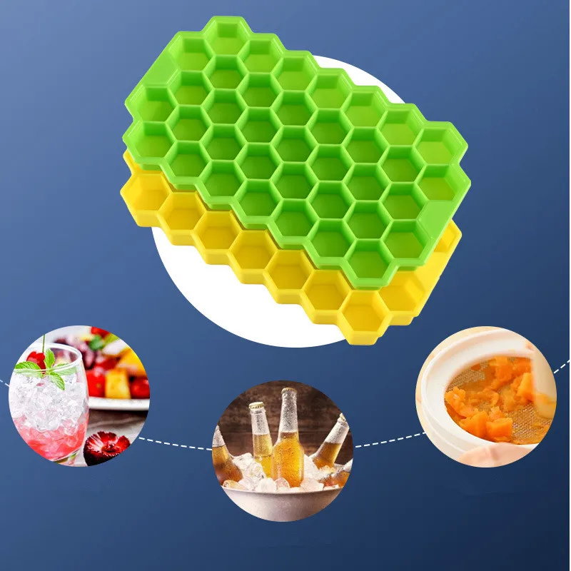 Thickened Honeycomb Ice Cube Tray Reusable Silicone Ice Cube Mold BPA Free Maker with Removable Lid Easy Release Cubes
