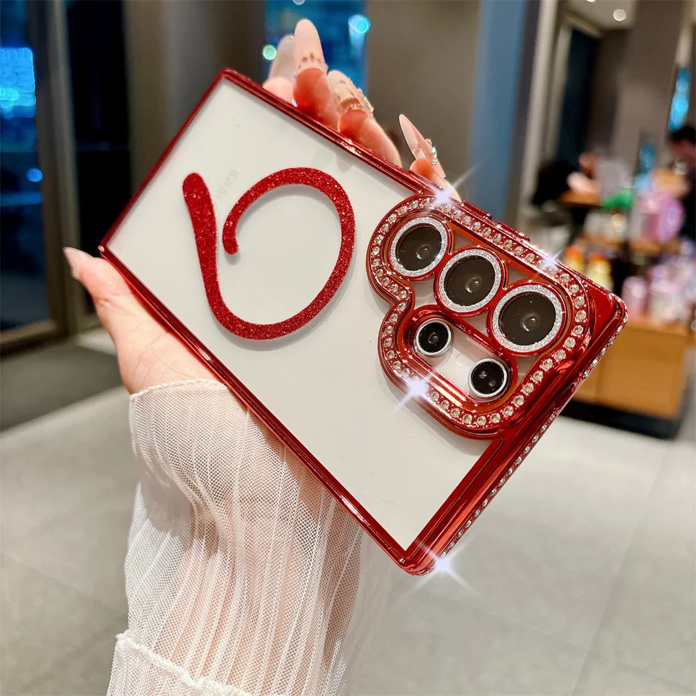 Glamorous Rhinestone Bling Glitter Phone Case with Wireless Charging Compatibility