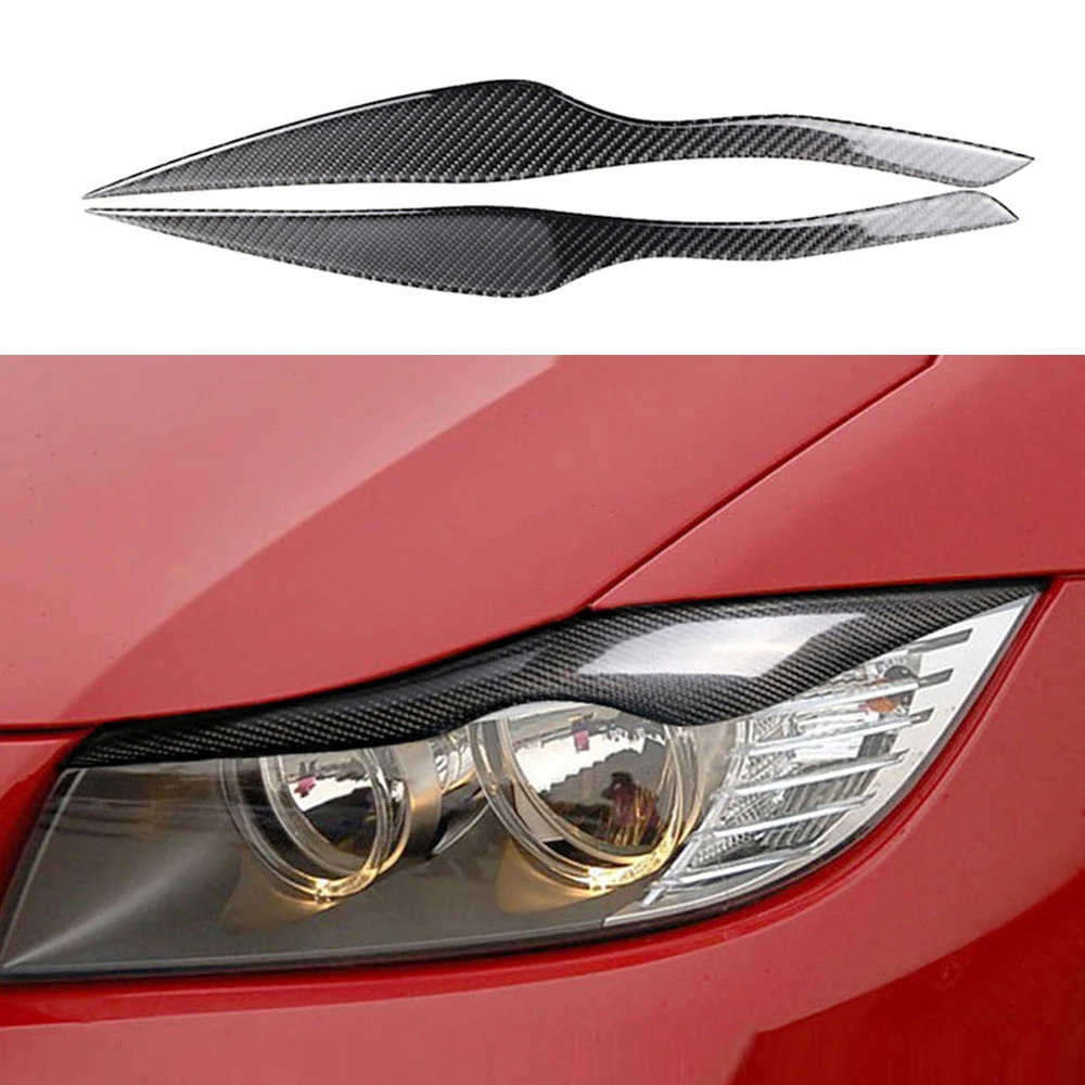 

2PCS Carbon Fiber Car Headlight Eyebrows Decoration Stickers For BMW E90 3 Series 2005-2008 Auto Exterior Accessories car decal
