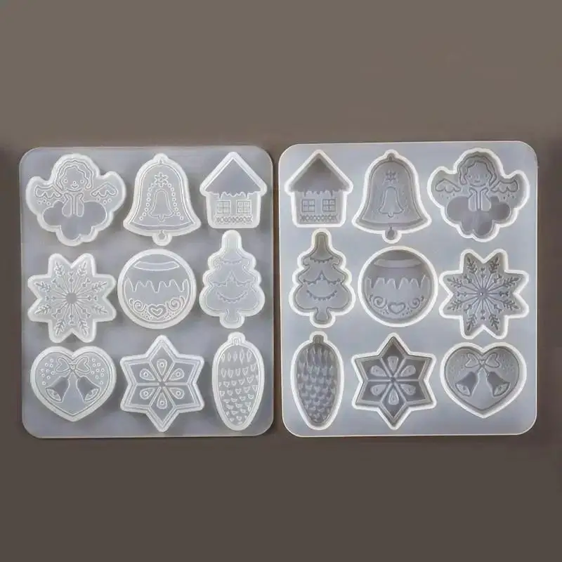 Christmas DIY Crystal Epoxy Mold Xmas Tree Snowflake Elk Pendant Keychain Listing Jewelry Silicone Mold Set Cookie Mold