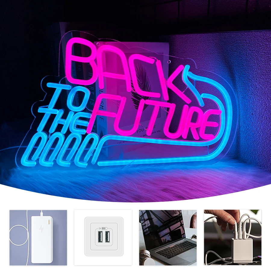 백 투 더 퓨처 네온사인, 벽 장, LED 레트로 영화 네온 USB 작동, 게임룸, 남자들의 동굴, 바 장식.