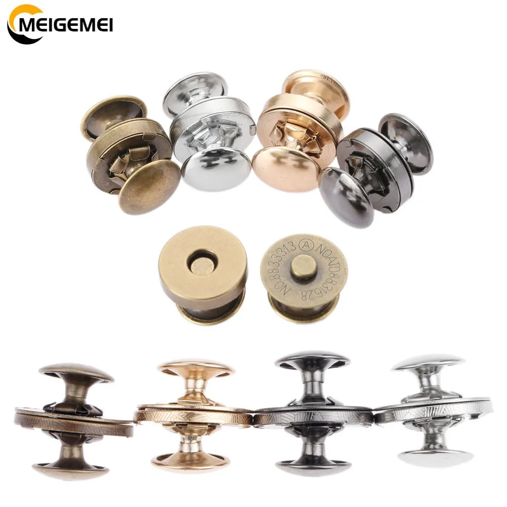 

10 Sets Metal Double Rivet Magnetic Clasps Buttuns Fastener Bag Press Buckle Purses Handbag Clothes DIY 14/18mm