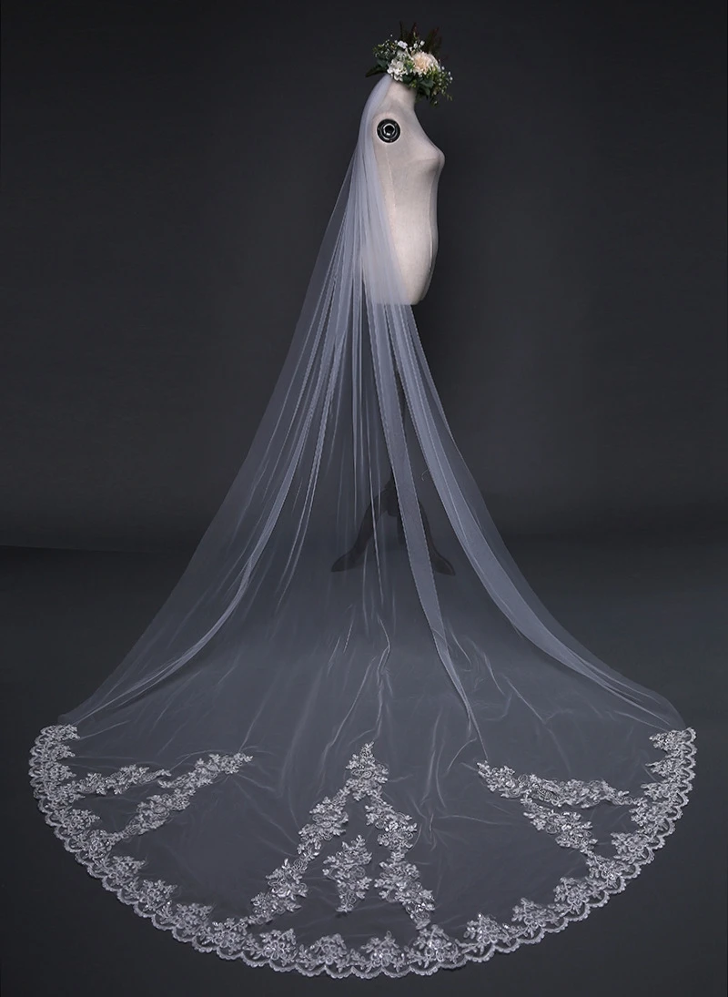 

New Arrival Ivory Cheap Wedding Veils Long Lace Appliques Boda Bridal accessories Sexy Bride veil Velos novia 2023