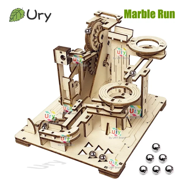 Ury 3D Wooden Puzzles Catapult Track Device Marble Run Set Mechanical Manual Model Science Maze Ball Assembly Toy Gift for Boys 1