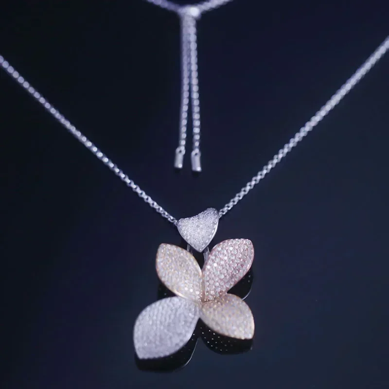 جودة عالية 925 فضة فاخر 3 لهجة زهرة المختنق قلادة...