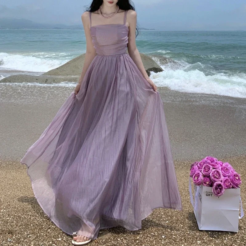 

Модное платье-слинг с вырезом лодочкой и открытой спиной, французское нежное Плиссированное сказочное платье без бретелек, милое Сетчатое платье без рукавов с высокой талией, 27440