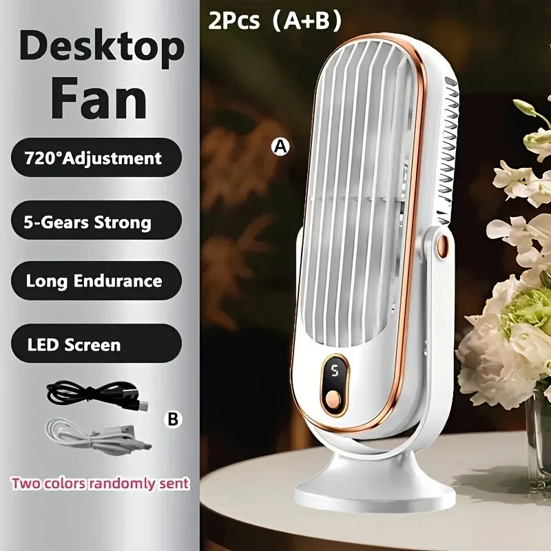 On-the-Go Comfort: 5-Speed USB Portable Fan with Dual Motors, 720° Cooling - Ideal for Outdoor, Office & Gifts