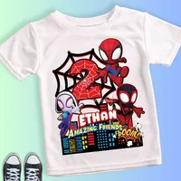 Summer Kid 2 3 4 5 6 7 8 9 Spider Man and His Friends Birthday White Shirt Spider-Man Customized Name Birthday Party Boy T-shirt 1