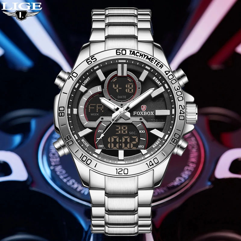 Dual Display Quartz Man Watches Military Luminous Sports Men Wrist Watch Steel Band Waterproof Male Clock_voghion.com