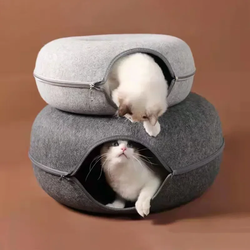 

Кровать для кошек в форме пончика, Интерактивная игровая туннель для домашних животных, игрушка двойного назначения для дома, спортивное оборудование для котят, тренировочная игрушка для кошек