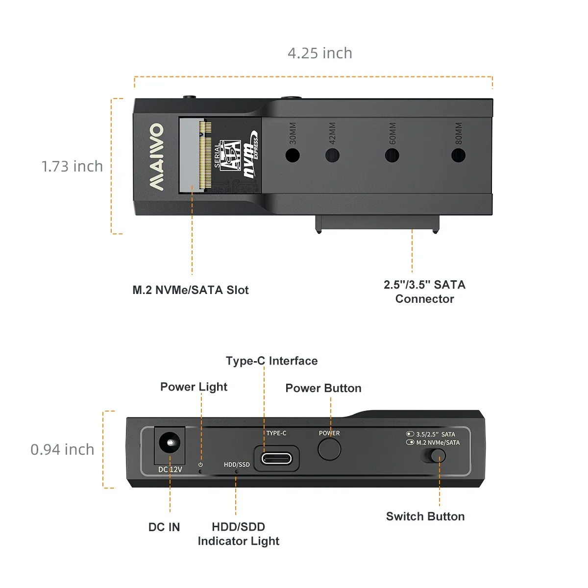 Gabinete Ssd Nvme Ngff tipo c 10gbps Pcie M.2 Case 2.5 3.5 Armazenamento Externo Case Hdd Adaptador para pc Laptop Maiwo-m2 - Imagem 5