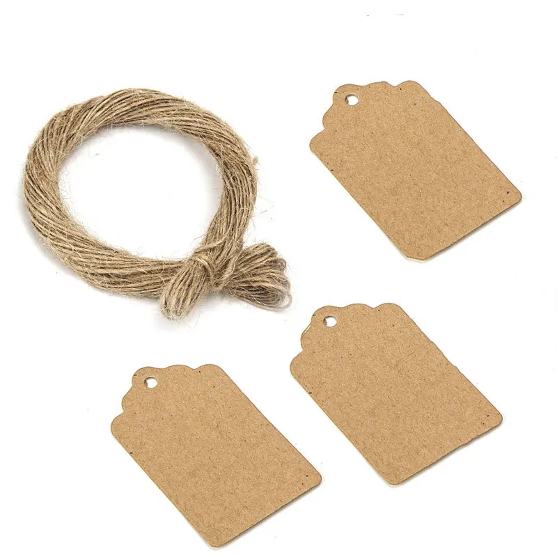 Kraft Paper Tags 100pcs with Strings Handmade Hang Tags For Candy/Gift/Cookies Display Packing Label Card