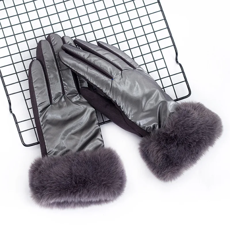 New Women Winter Light Water Proof Plus Cashmere Keep Warm Touch Screen Gloves Suede Fashion Big Plush Wrist