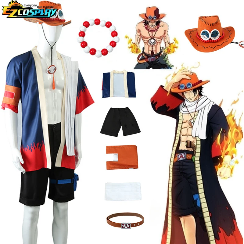 Anime Portgas D Ace Cosplay Costume Adult Kimono Sets Hat Shorts AndScarf  Halloween Carnival Performance Clothing Set