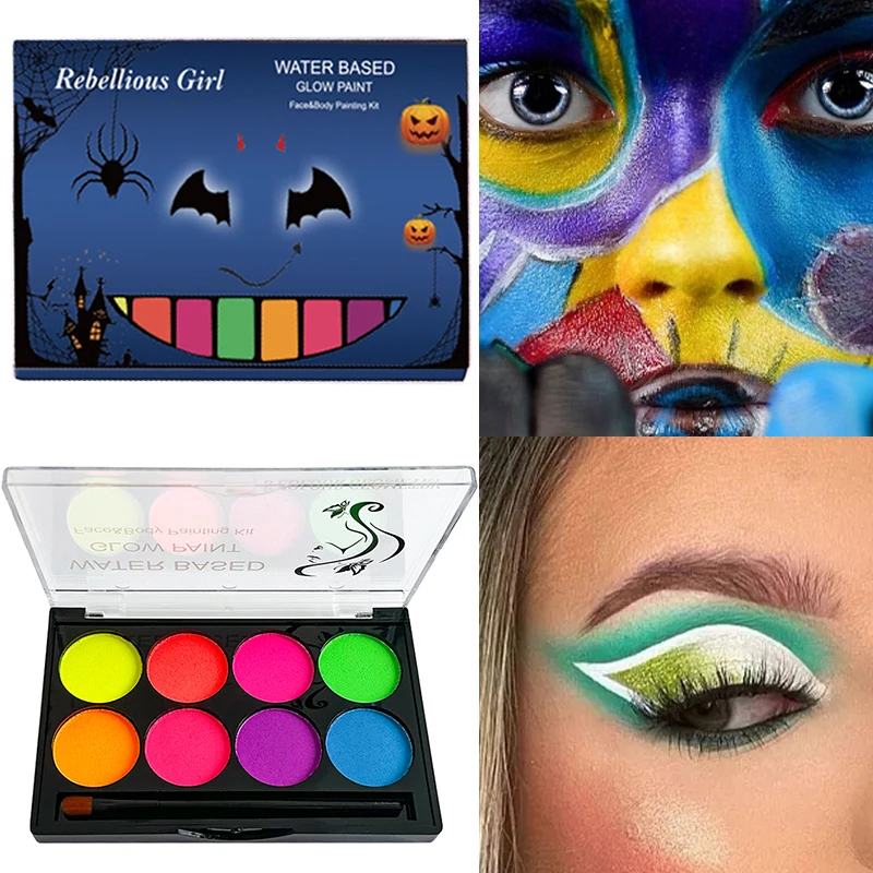 8 Colors Body Painting Palette for Tattoo Art UV Glow in The Dark Makeup Carnival Artist Cosplay Art Party Festival Cosmetics 6