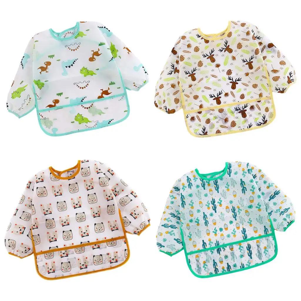 Baby Feeding Bib Wipe Clean Waterproof Long Sleeve Feeding Smock Lunch Apron for Baby Girls Height 0cm