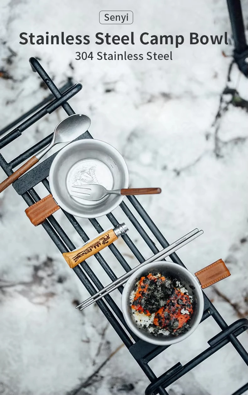 Description Picture 2 of itemNaturehike 300ML Stainless Steel Bowl Camping Outdoor Travel Leather Handle Tableware Ultralight Picnic Retro Bowl Cookware 116g