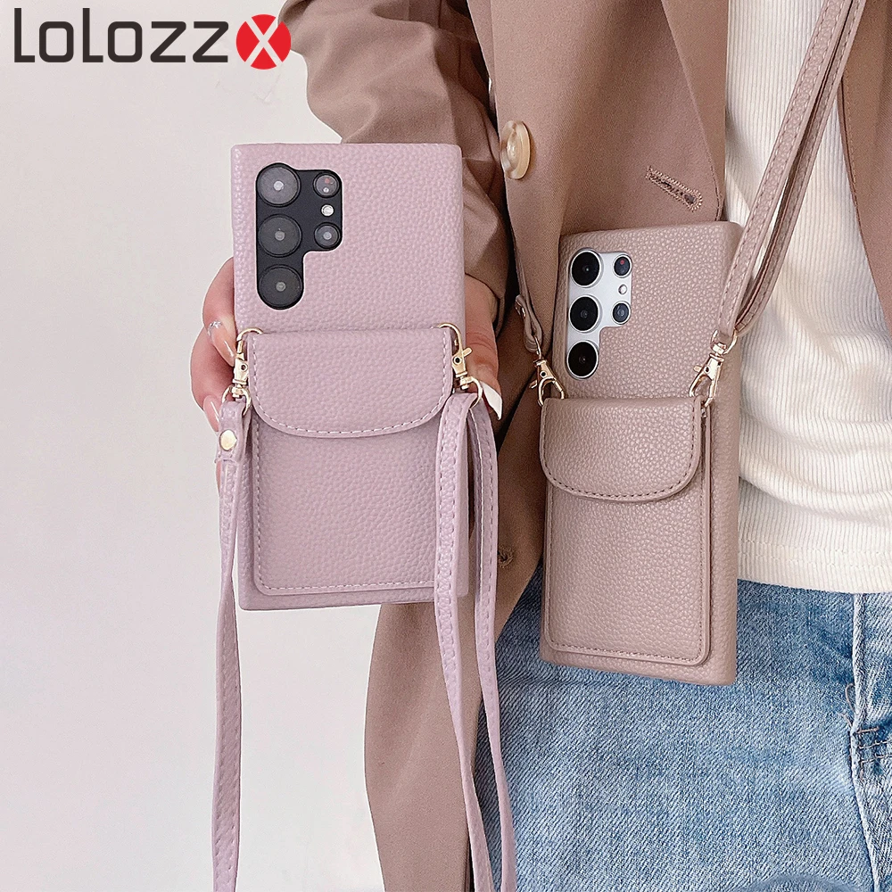 Luxury Leather Wallet Crossbody Lanyard Case with Card Slots