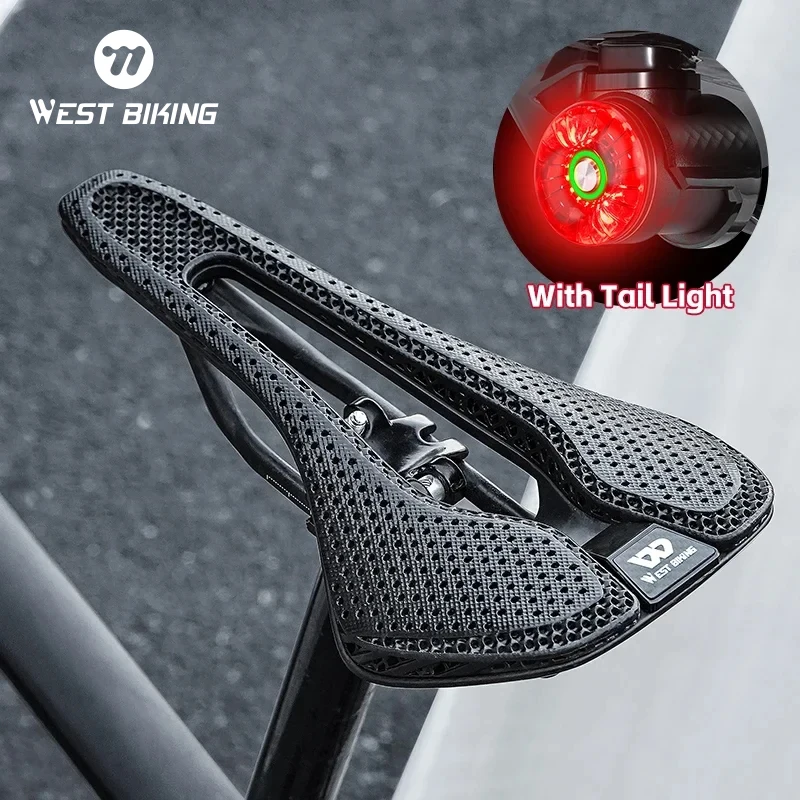WEST BIKING Sella Per Bici Stampata In 3D Con Luce Posteriore Seggiolino Per Bici In Carbonio Triathlon Racing Road MTB Sella Per Mountain Bike Per Uomo - Foto 11