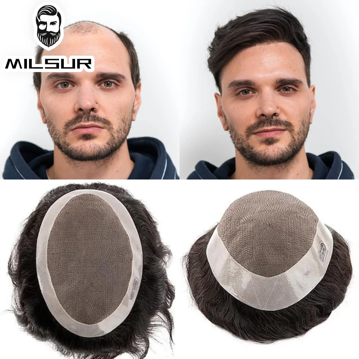 Male Hair Prosthesis Hair replacement system for men Fina Mono Wigs