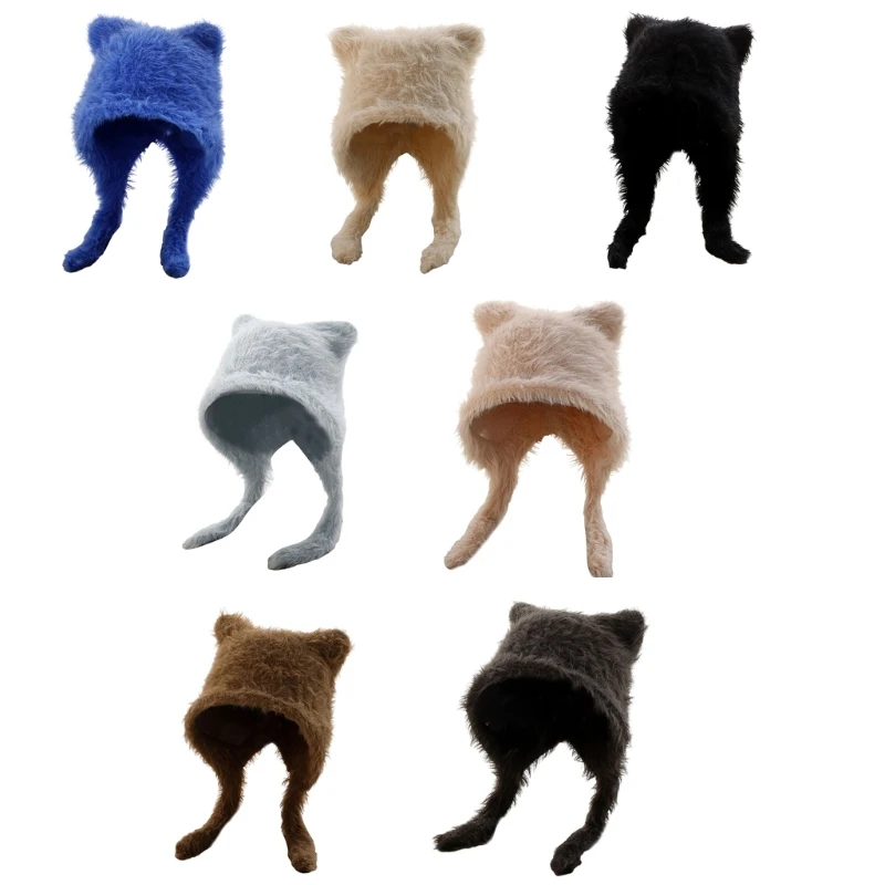 

Утепленная ветрозащитная шапка-бини, плюшевая милая шапка-ловушка в форме медвежьих ушей для взрослых подростков