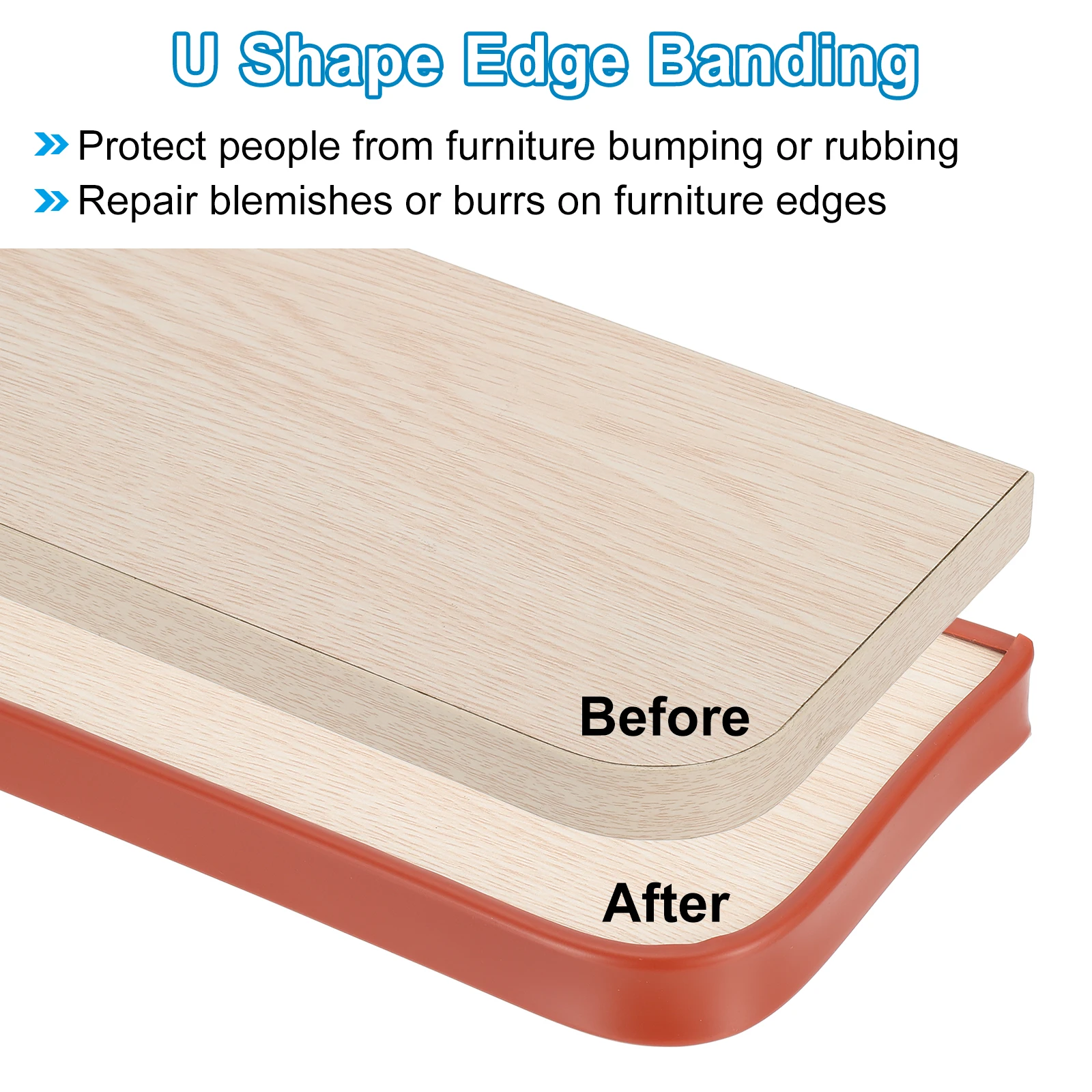 Edge Banding Strip U-Shape Furniture Self Adhesive Edging Trim Flexible Protector for Countertop Table Cabinets Shelve