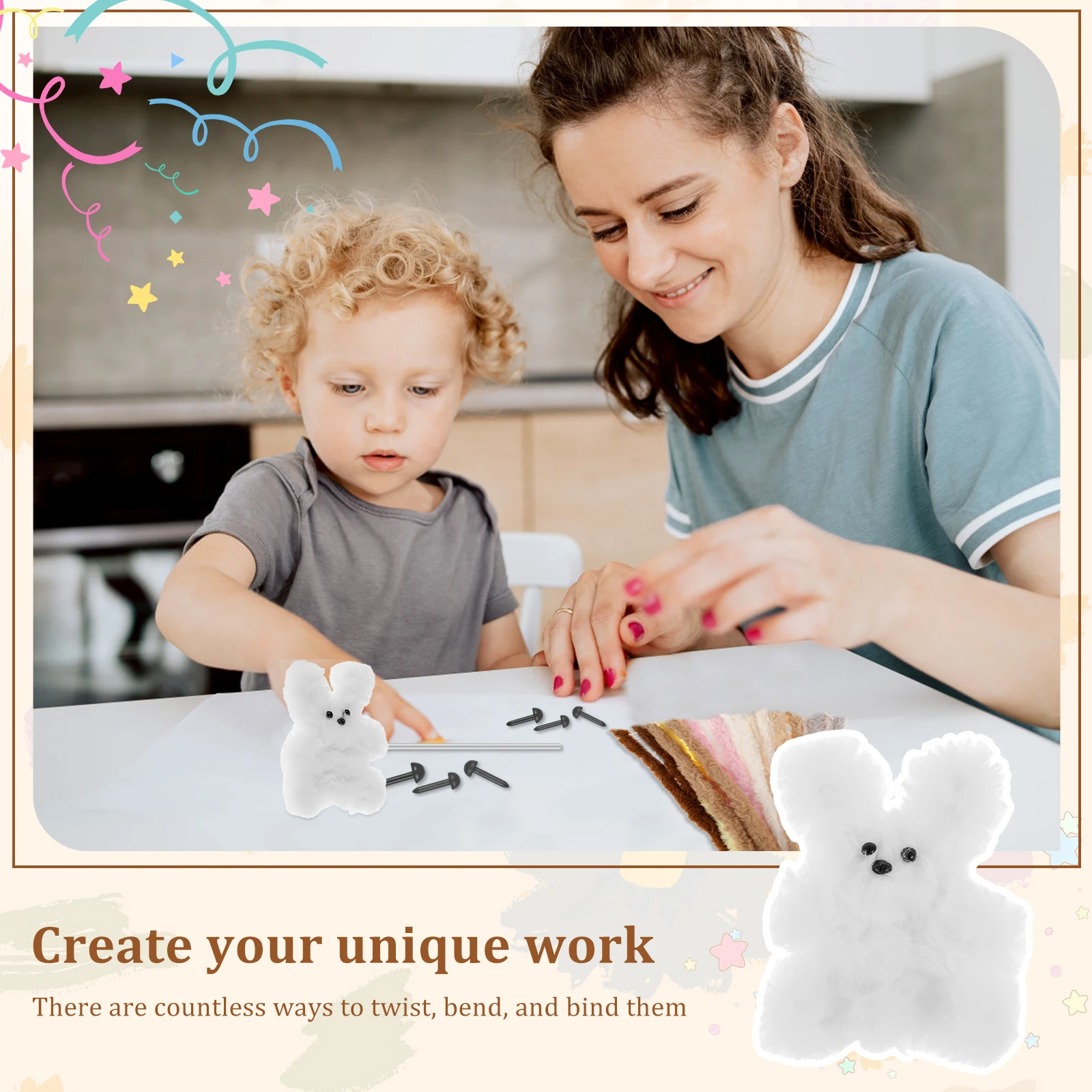 10PCS Pipe Cleaners Thick Fur Chenille Stems Pipe Cleaners Craft Supplies Kids Creative DIY Arts and Crafts Flexible Pipe