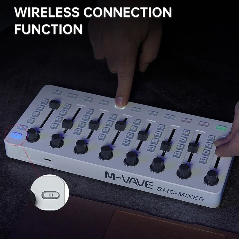 M-VAVE SMC DJ Mixer Wireless MIDI Controller Mixing Console 8 Encoder Software Control BT Connection for Windows/Mac/Ios/Android dj mixer