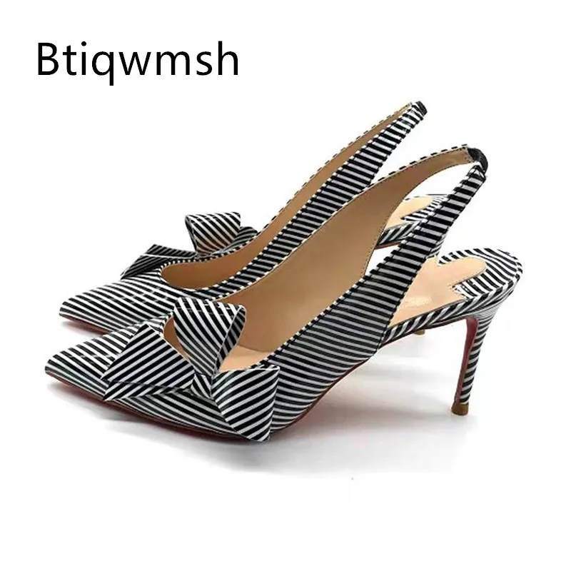 

Zebra Patterned Sandals Woman Pointed Toe Butterfly Knot Slingback High Heels Sexy Party Shoes