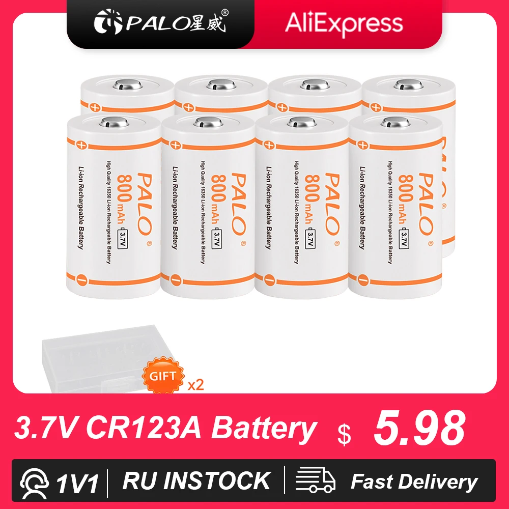 Batteria Palo Cr123A 800Mah 3.7V Li-Ion Ricaricabile Rcr123 16340 Batterie Per Torcia A Led 16340 16350 Batteria Cr123A